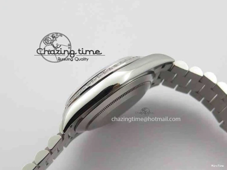 MiroTime 1218 Stylish Day Date 40mm SS BP Maker Best Edition Diamond Bezel Ice Blue Dial On SS Bracelet ETA 3699